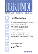 Certifikát ze školení CRT TV, LCD Grundig - Nürnberg 2003